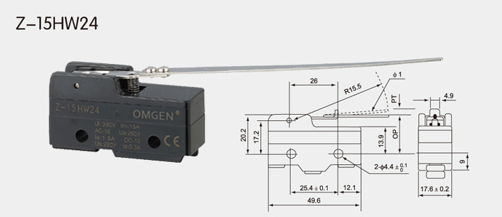 Z-15HW24 微動開關(guān)尺寸圖