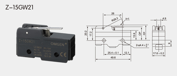 Z-15GW21微動開關尺寸圖