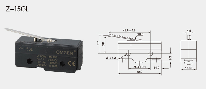 Z-15GL 洗衣機(jī)微動(dòng)開關(guān)尺寸圖