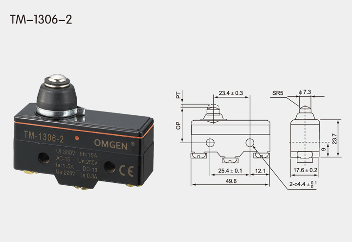 TM-1306-2 防浸型微動開關尺寸圖
