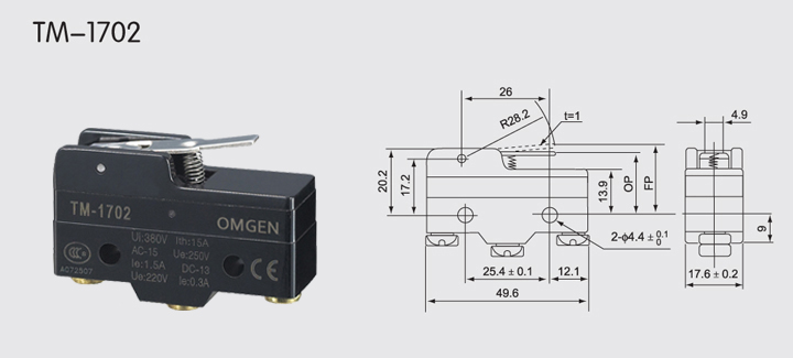 TM-1702微動開關(guān)尺寸圖
