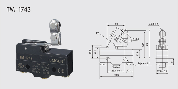 TM-1743微動行程開關(guān)尺寸圖
